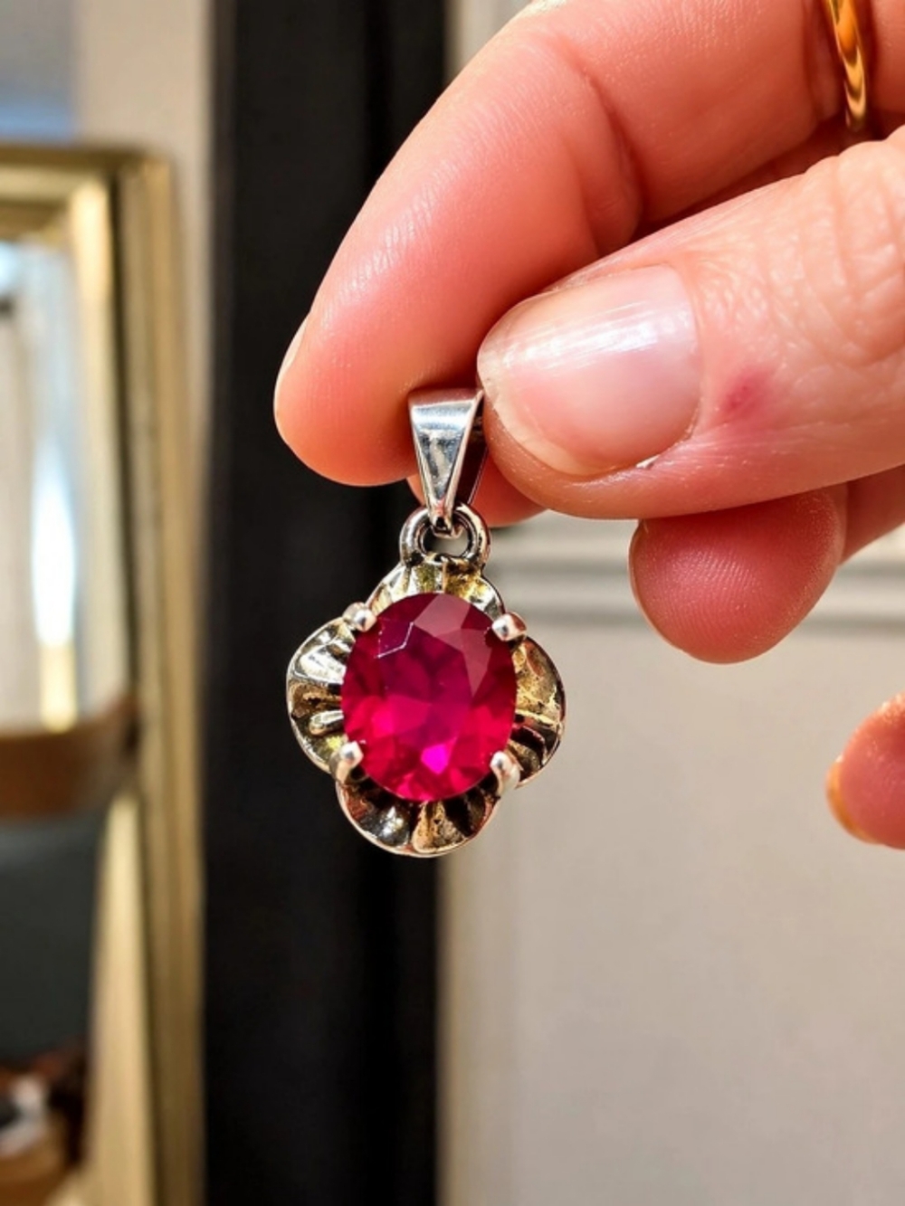 Vintage Mid Century Mexico Sterling Silver Eagle 925 Ruby Pendant